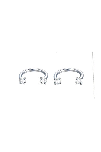 Jaida Moda Unisex Gümüş Zirkon Taşlı 2'li Set Septum Helix Body Çelik Piercing