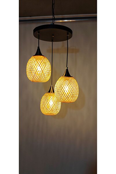 Merlamp 3 lü Top Bambu Hasır Avize