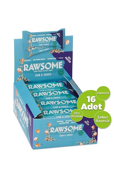 Rawsome 40g Cut Gluten-Free Vegan Protein Bar - With Chia And Cocoa Seeds, 16 Pieces