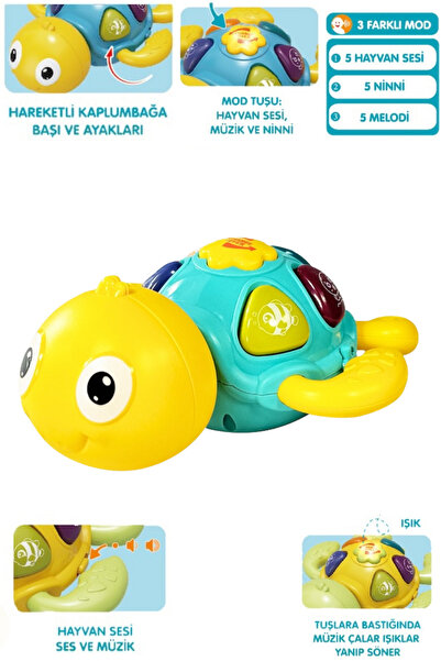 welcomein Oyuncak Işıklı ve Sesli 5 Farklı Hayvan Sesi Melodi ve Ninni Çalan Eğitici Kaplumbağa Bebek Piyanosu