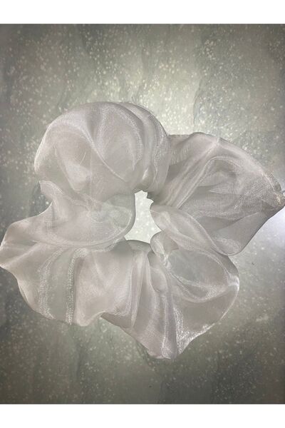 MOIS ACS Beyaz Organze Şifon Tül Kumaş Lastikli Kadın Simit Saç Tokası Hediye