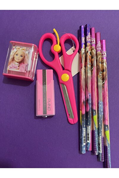 Barbie 5 Adet Kurşun Kalem, 1 Adet Barbie Kalemtraş, 1 Adet Makas, 1 Adet Silgi
