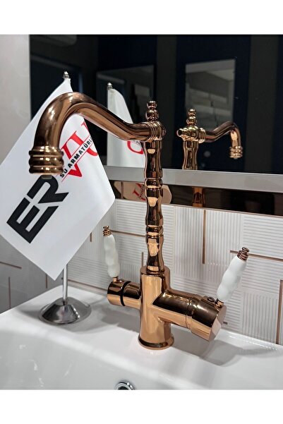 Ervu Yapı Rose Bakır Arıtmalı Rustik Mutfak Eviye Musluk (SICAK SOĞUK GİRİŞLİ...
