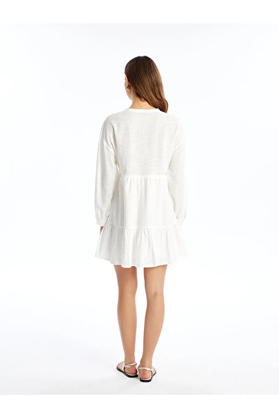 LC Waikiki LCW Vision V Yaka Nakışlı Uzun Kollu Kadın Gömlek Elbise