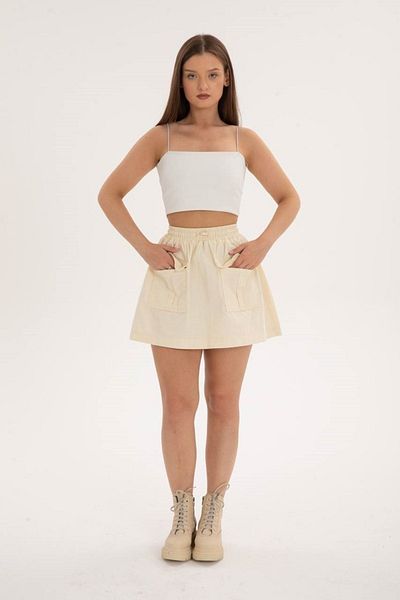 DENİKK Μίνι φούστα από ύφασμα Gabardine Trend Cargo με τσέπες και ελαστική μέση
