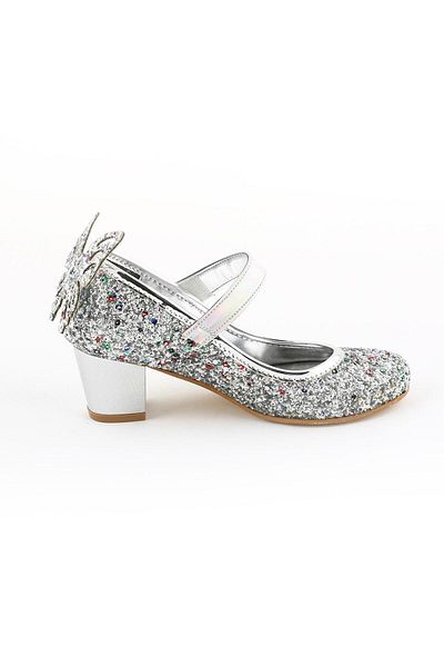 bunnyonthego Pantofi cu toc de culoare argintie pentru fete