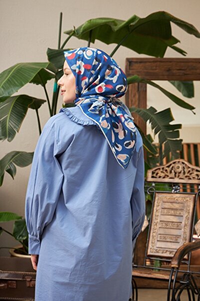 İpekhan Φουλάρι βισκόζης από βαμβακερό μπλε ναυτικό Pebble