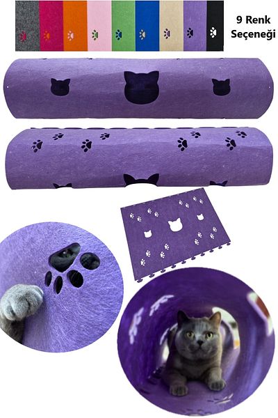Next Craft 1.Quality 3mm Cat Tunnel Toy - 9 Color Options, 98 cm Cat and Paw Figure