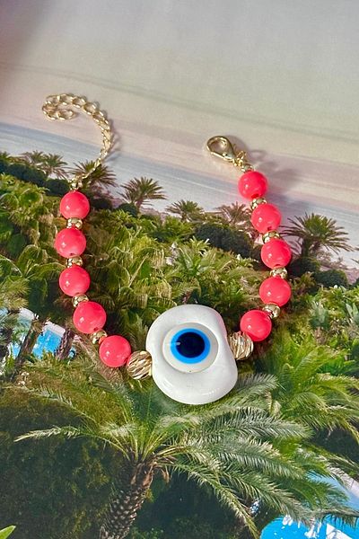Trendy Butik Pomegranate Flower Beaded Evil Eye Bracelet