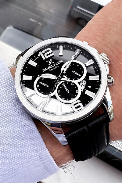 Daniel Klein Exclusive Men's Wristwatch 3 Atm Waterproof Black Color Leather Strap + Natural Stone Bracelet Wlg20