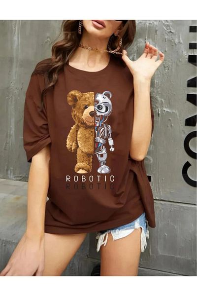 Evomind 1 T-shirt για αγορές 5 και άνω στο καλάθι - Unisex Robot Bear printed Oversize T-shirt