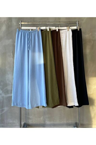 AFA Baby Blue Linen Γυναικείο Παντελόνι - 100% Βαμβάκι, Λαστιχένια Μέση, Loose Fit