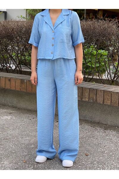 AFA Baby Blue Linen Γυναικείο Παντελόνι - 100% Βαμβάκι, Λαστιχένια Μέση, Loose Fit