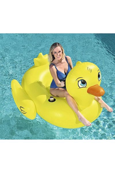 BESTWAY Duck Rider - Inflatable Duck - Sea Rider Duck with Handle - Sea Bed Duck with Cup 186x127 cm