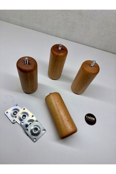 lazzir handle Ahşap Yuvarlak Ayak 5.5 Cm Çap 13 Cm Yükseklik -4 Lü Ayak Set M...