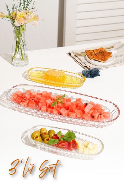 Vienev 3-Piece Glass Boat Plate 2 Small 1 Large Size