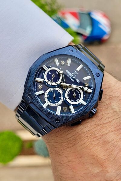 Daniel Klein Men's Wristwatch - Navy Blue, Silver Color, Gift Packed, Indoor Indicators Active