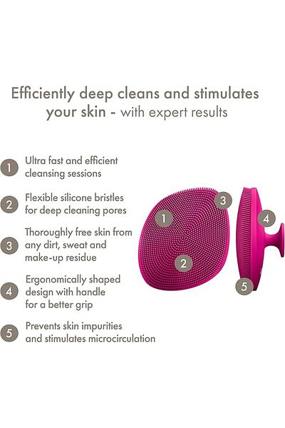 Geske Facial Brush 4 in 1 |Facial Cleansing Brush with Handle|Silicone Brush|Facial Cleansing ,Magenta