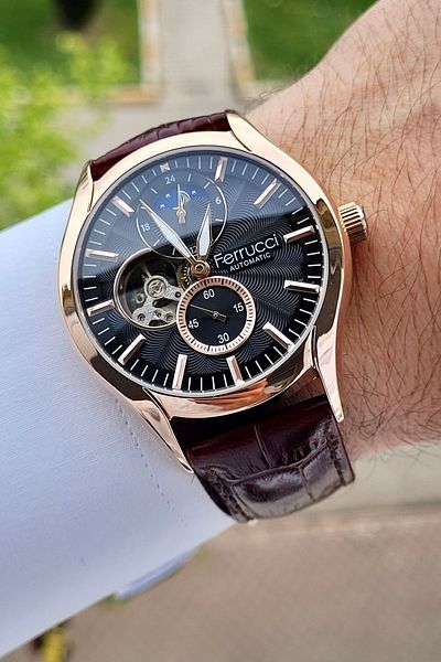 Ferrucci Brown Colored Rose Cord Automatic Men's Wristwatch - Gift Packed