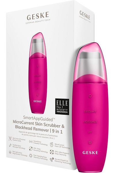 Geske MicroCurrent Skin Scrubber & Blackhead Remover, 9 in 1, Anti-Ageing & Cleansing, Magenta