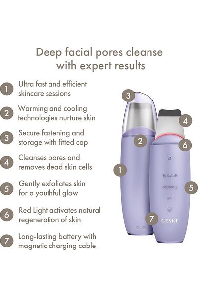 Geske MicroCurrent Skin Scrubber & Blackhead Remover, 9 in 1, Anti-Ageing & Cleansing, Purple