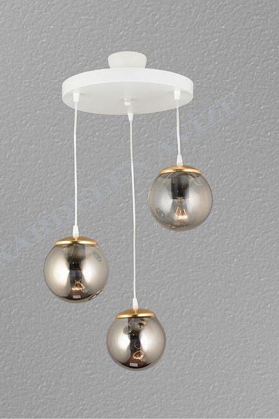 SONSUZ AYDINLATMA&AVİZE White 3-Piece Smoked Glop Ball Glass - Endless Pendant Tray, Flat Downward Facing, Luxury Chandelier