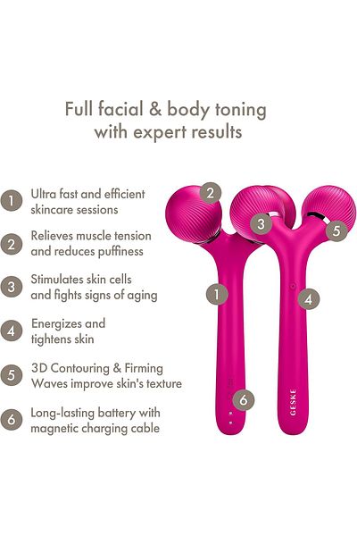 Geske Sonic Facial & Body Roller | 4 in 1 | Facial & Body dermaroller| derma stimulator lMagenta
