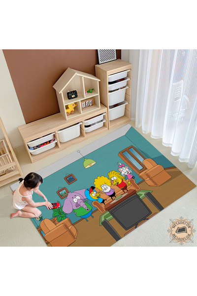 NesaDecor Kral Şakir Çocuk Odası Halısı Kaymaz Dokuma Taban Dijital Baskı Kral Şakir Ailesi Halı