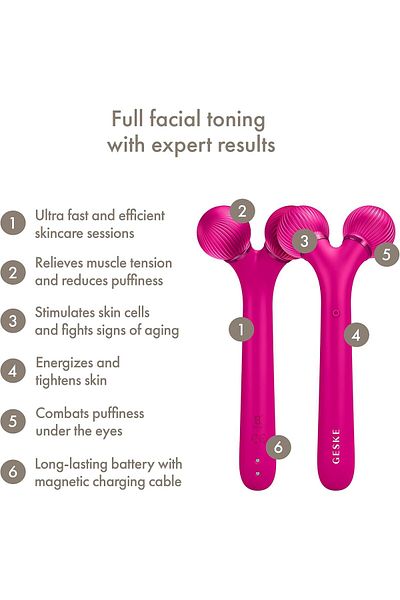 Geske Sonic Facial Roller | 4 in 1 | Derma Roller for Skincare and Beauty Routine| Magenta