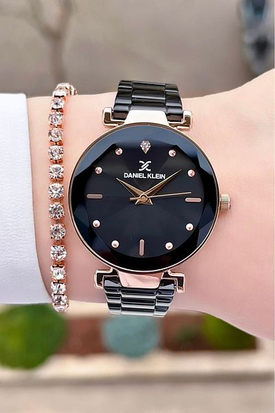 Daniel Klein Rose Black Color Women's Watch and Bracelet with Adjustable Bands Dkgnct1001