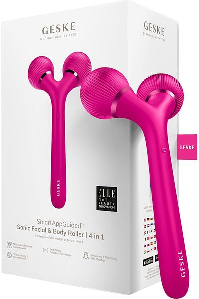 Geske Sonic Facial & Body Roller | 4 in 1 | Facial & Body dermaroller| derma stimulator lMagenta