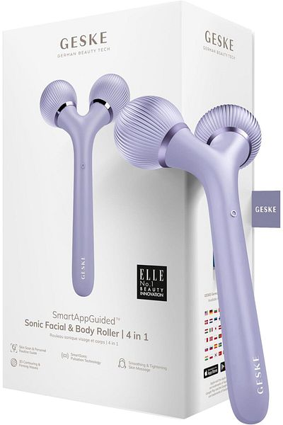 Geske Sonic Facial & Body Roller | 4 in 1 | Facial & Body dermaroller| Derma stimulator lPurple