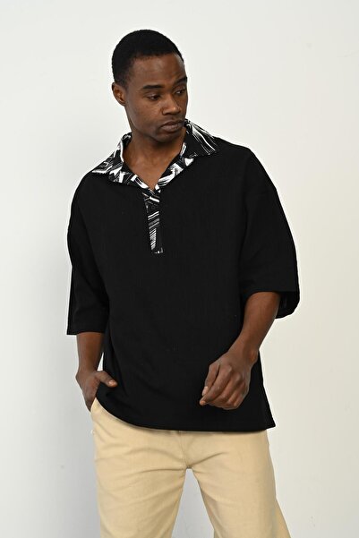 Rocqerx R-3953 Λεπτομερές λινό πουκάμισο με μισό γιακά Garni