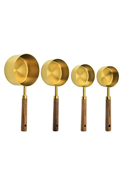 EZERE Gold Measuring Spoon Set 8 Pieces Measuring Cup with Wooden Handle