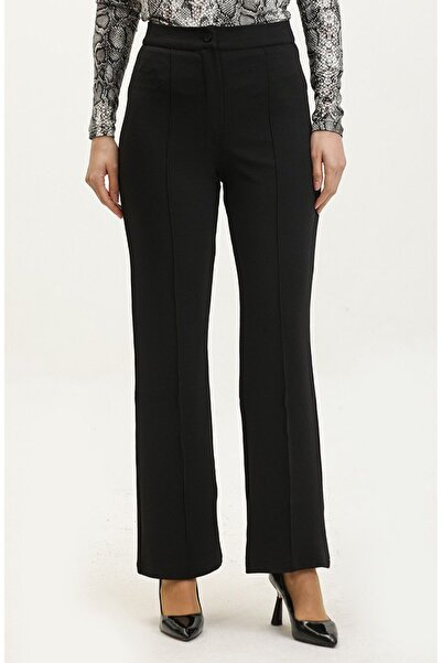 DEVRAN Kadın Krep Kumaş Likralı Ön Çimalı Ispanyol Paça Palazzo Pantolon