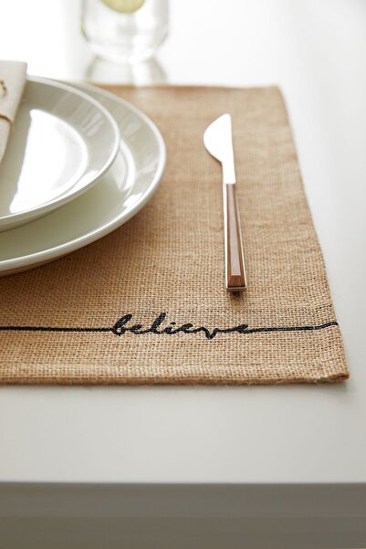 Ocean Home Textile 6 Adet Jüt Believe Baskılı Sofra Sunum Tabak Altlığı Supla Amerikan Servisi 45x35