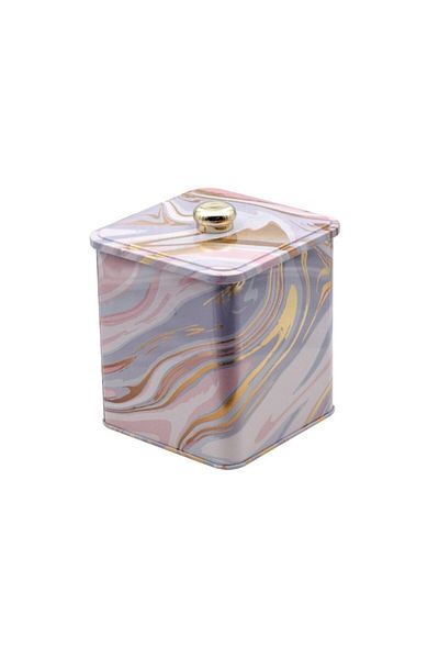 EVLE Ef023-ı0 Liquid Pink Patterned Square Metal Storage Container 12x12 Cm
