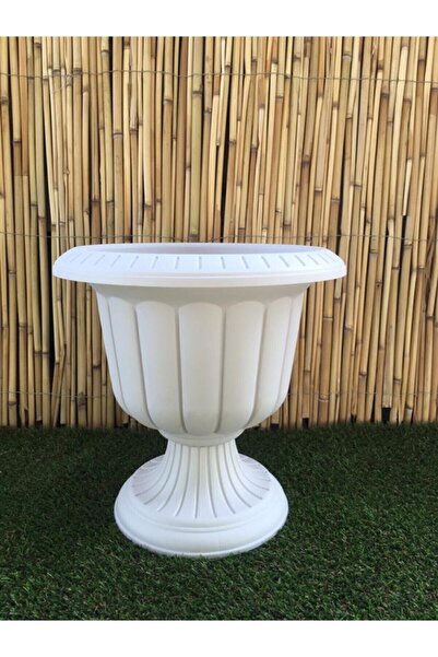 KıtayGroup Nergis Saksı Krem 35x43 Cm 9,8 Lt Beyaz Ayaklı Plastik Saksı Bahçe...