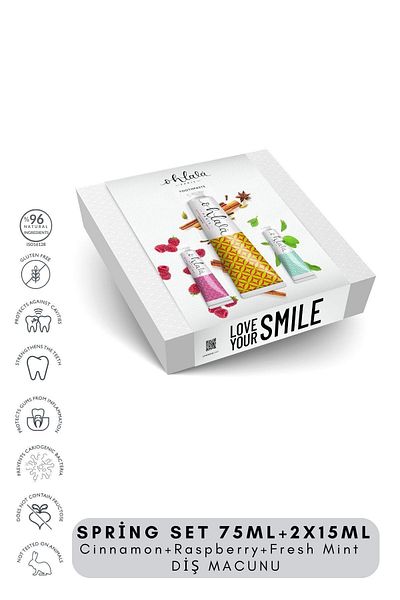 OHLALA Cinnamon 75 ml + Fresh Mint 15 ml + Raspberry mint 15 ml Spring Set Toothpaste