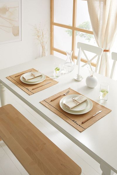Ocean Home Textile 6 τεμάχια Jute Believe τυπωμένα επιτραπέζια σκεύη Παρουσίαση Πιάτο σουβέρ Supla American Service 45x35