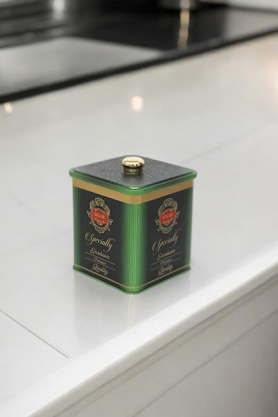 EVLE Ef023-81 Specialty Green Patterned Square Metal Storage Container 12x12 Cm