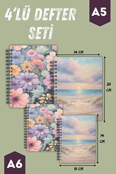 Craft Spiralli Defter | 4 Adet | Çizgisiz | A5 Ve A6 | Çelik Spiral | 90 Sayf...