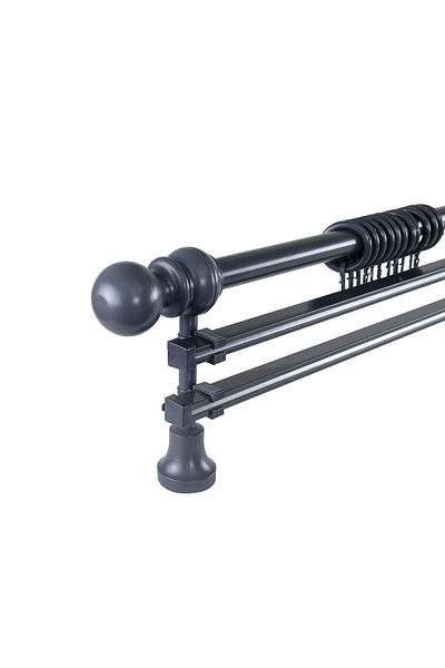 PerdejimShop 250 cm Anthracite Wooden Rustic Curtain Hanger - with Unassembled Ball Head, Double Rail