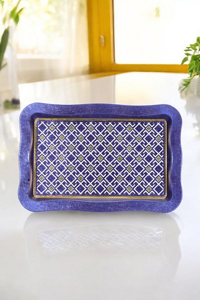 EVLE Ef165-93 Turkish Blue_swt Home Patterned Rectangular Tray 24x36 Cm
