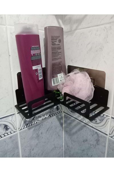 ardini Black Shampoo Holder Mat - Whether Screwed, Self-adhesive Bathroom Corner Shelf