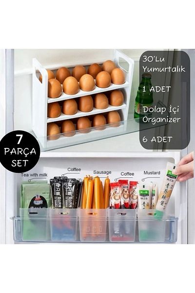 ARVALE 7 Piece Refrigerator Organizer - Egg Holder and In-Door Organization Storage