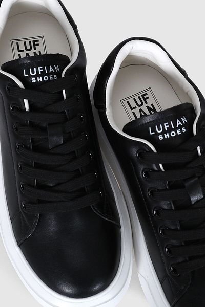 Lufian Pantofi de dama - Piele naturala, talpa groasa si sireturi, pantofi negri