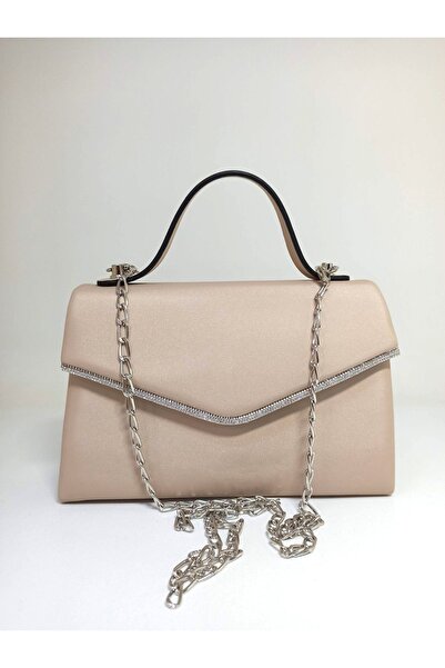 dizaynbag Γυναικεία βραδινή τσάντα από δέρμα σατέν ασημί πέτρα με αξεσουάρ