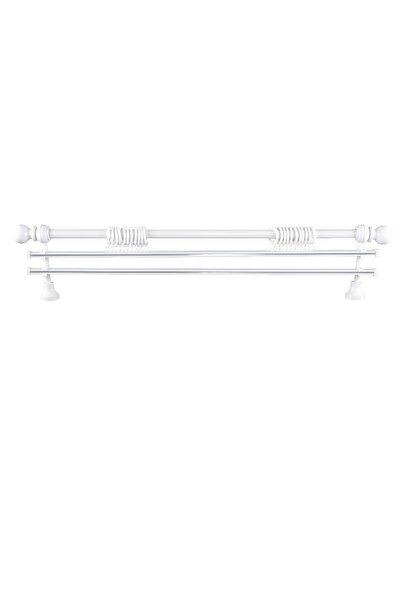 Perdejim Demonte Top Başlıklı Beyaz Ahşap Rustik Perde Askısı 125 Cm - Çift R...