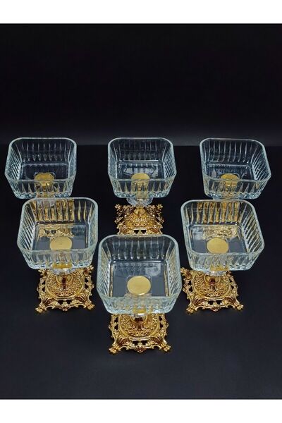 PARILTI HOME COLLECTİON 6-Piece Gold Metal Leg Luxury Bowl Set
